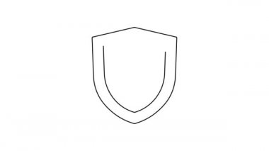 Beyaz arka planda siyah çizgi ev ve kalkan simgesi var. Sigorta konsepti. Güvenlik, güvenlik, koruma, konsept koruma. 4K Video hareketli grafik canlandırması