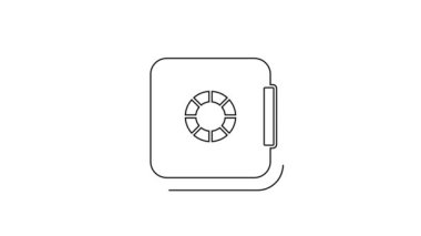 Siyah çizgi güvenli simgesi beyaz arkaplanda izole edildi. Kapı, şifreli bir banka kasası. Güvenilir Veri Koruma. 4K Video hareketli grafik canlandırması