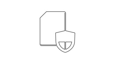 Beyaz arkaplanda siyah çizgi ikonu var. Sigorta konsepti. Güvenlik, güvenlik, koruma, konsept koruma. 4K Video hareketli grafik canlandırması