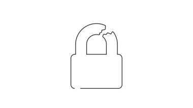 Kırılmış ya da kırılmış kilit simgesi beyaz arkaplanda izole edilmiş. Kilidi aç işareti. 4K Video hareketli grafik canlandırması