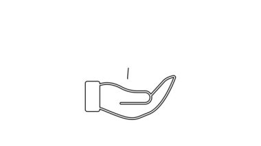 Siyah çizgi düzlemi beyaz arkaplanda izole edilmiş bir el simgesi. Uçan uçak. Uçak sigortası. Güvenlik, güvenlik, koruma, konsept koruma. 4K Video hareketli grafik canlandırması