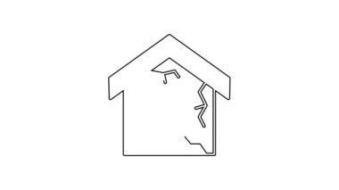 Beyaz arka planda siyah çizgi ev simgesi izole edildi. Sigorta konsepti. Güvenlik, güvenlik, koruma, konsept koruma. 4K Video hareketli grafik canlandırması