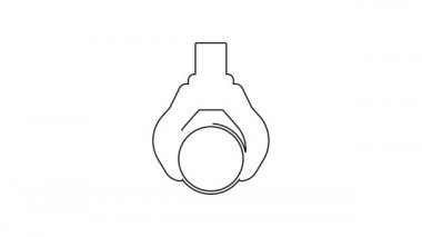 Siyah çizgili vinç beyaz arkaplanda izole edilmiş bir kütük simgesi yakaladı. Orman endüstrisi. Kereste gövdesi ahşap üretimi için endüstriyel vinç. 4K Video hareketli grafik canlandırması
