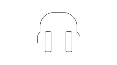 Siyah çizgi Gürültü kesen kulaklık simgesi beyaz arkaplanda izole edildi. Kulaklıklar gürültüden korunmak için. 4K Video hareketli grafik canlandırması