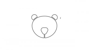 Siyah çizgi, peluş oyuncak ikonu beyaz arka planda izole edilmiş. 4K Video hareketli grafik canlandırması