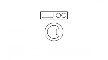 Siyah çizgi yıkama simgesi beyaz arkaplanda izole edildi. Çamaşır makinesi simgesi. Çamaşır makinesi, çamaşır makinesi. Ev aletleri sembolü. 4K Video hareketli grafik canlandırması