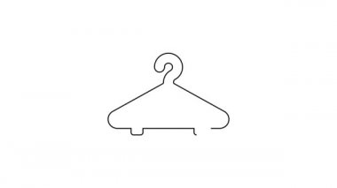 Siyah çizgi elbise askısı ikonu beyaz arka planda izole edildi. Vestiyer ikonu. Kıyafet servis sembolü. Çamaşır askı tabelası. 4K Video hareketli grafik canlandırması