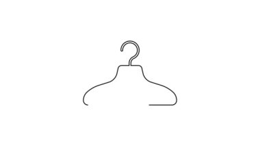 Siyah çizgi elbise askısı ikonu beyaz arka planda izole edildi. Vestiyer ikonu. Kıyafet servis sembolü. Çamaşır askı tabelası. 4K Video hareketli grafik canlandırması