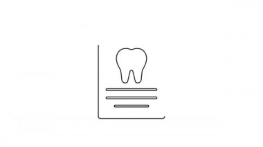 Diş kartı olan siyah çizgi panosu ya da beyaz arka planda izole edilmiş hasta tıbbi kayıtları. Diş sigortası. Diş sağlığı kliniği raporu. 4K Video hareketli grafik canlandırması