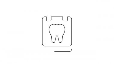Beyaz arkaplanda izole edilmiş diş simgesi olan siyah çizgili takvim. Uluslararası Diş Hekimleri Günü, 6 Mart. Mart tatili takvimi. 4K Video hareketli grafik canlandırması
