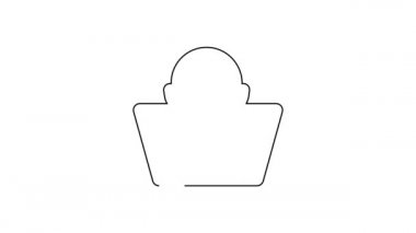 Siyah çizgi Freelancer simgesi beyaz arkaplanda izole edildi. Evinde dizüstü bilgisayarla çalışan serbest çalışan bir adam. Çevrimiçi iş, uzak iş kavramı. 4K Video hareketli grafik canlandırması