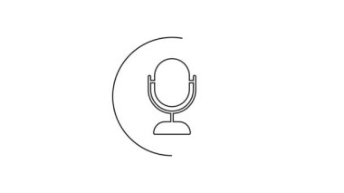 Siyah çizgi mikrofon simgesi beyaz arkaplanda izole edildi. Radyodaki mikrofondan. Sözcü işareti. 4K Video hareketli grafik canlandırması