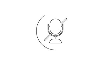 Siyah çizgi dilsiz mikrofon simgesi beyaz arkaplanda izole edildi. Mikrofon sesi kapatıldı. 4K Video hareketli grafik canlandırması