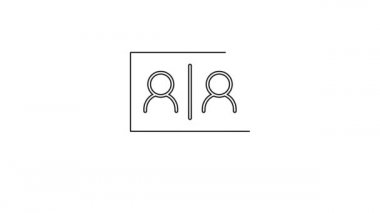 Siyah hat görüntülü sohbet konferansı simgesi beyaz arkaplanda izole edildi. Çevrimiçi iş görüşmesi formu. Uzak proje yönetimi. 4K Video hareketli grafik canlandırması