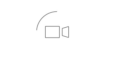 Siyah hat görüntülü sohbet konferansı simgesi beyaz arkaplanda izole edildi. Çevrimiçi iş görüşmesi formu. Uzak proje yönetimi. 4K Video hareketli grafik canlandırması