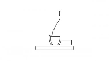 Siyah çizgili sake şişesi, beyaz arka planda izole edilmiş küçük bardak sake ikonu. 4K Video hareketli grafik canlandırması