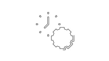 Siyah çizgi zaman yönetim simgesi beyaz arkaplanda izole edildi. Saat ve vites tabelası. Üretkenlik sembolü. 4K Video hareketli grafik canlandırması
