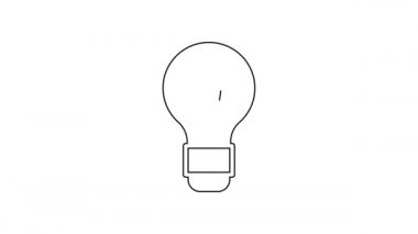Fikir ikonu kavramına sahip siyah çizgi ampulü beyaz arkaplanda izole edildi. Enerji ve fikir sembolü. İlham konsepti. 4K Video hareketli grafik canlandırması