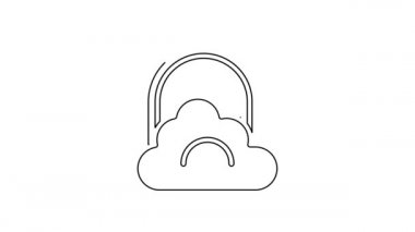 Beyaz arkaplanda izole edilmiş bulut simgesi olan siyah çizgi gökkuşağı. 4K Video hareketli grafik canlandırması