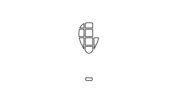 Черная линия Теннисная ракетка значок изолирован на белом фоне. Спортивное оборудование. Видеографическая анимация 4K — стоковое видео