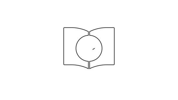 Línea negra Icono de libro de audio aislado sobre fondo blanco. Juega botón y reserva. Signo de audio guía. Concepto de aprendizaje en línea. Animación gráfica de vídeo 4K — Vídeo de stock