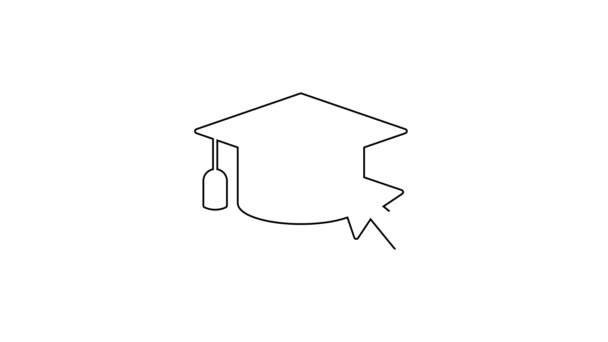 Чорна лінія Випускна шапка з піктограмою курсора ізольовано на білому тлі. Символ світової освіти. Інтернет-навчання або концепція електронного навчання. 4K Відео рух графічна анімація — стокове відео