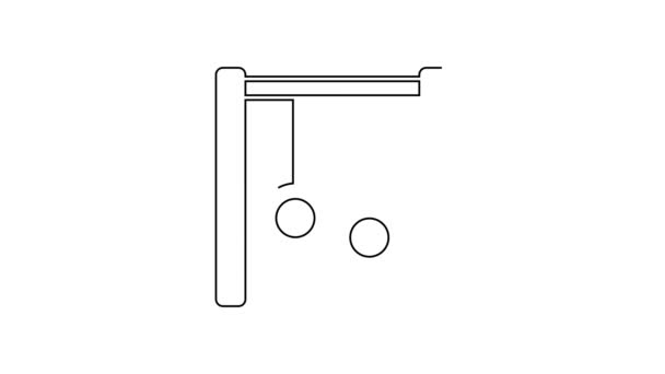 Linea nera Icona degli anelli ginnici isolata su sfondo bianco. Attrezzatura da parco giochi con corda appesa con anelli. Animazione grafica 4K Video motion — Video Stock