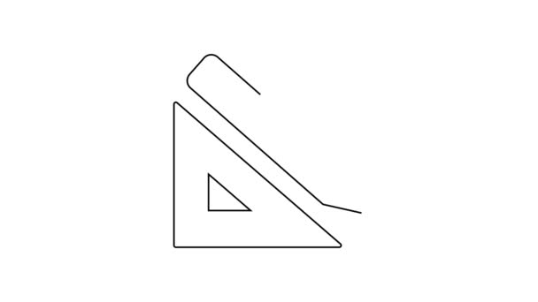 Línea negra Regla triangular e icono de lápiz aislados sobre fondo blanco. Símbolo de borde recto. Dibujo y herramientas educativas. Animación gráfica de vídeo 4K — Vídeo de stock