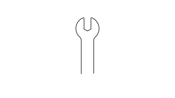 Black line Wrench spanner icon isolated on white background. Spanner repair tool. Service tool symbol. 4K Video motion graphic animation — Stock Video