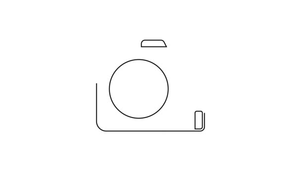 Черная линия Рулетка конструкции значок изолирован на белом фоне. Символ меры ленты. Видеографическая анимация 4K — стоковое видео
