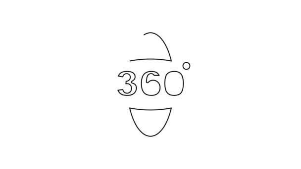 Black line 360 degree view icon isolated on white background. Virtual reality. Angle 360 degree camera. Panorama photo. 4K Video motion graphic animation — Vídeo de Stock