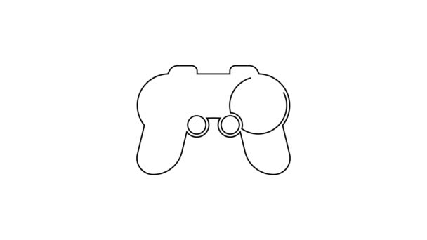 Черная линия Gamepad значок изолирован на белом фоне. Игровой контроллер. Видеографическая анимация 4K — стоковое видео