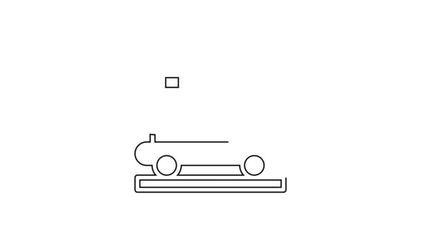 Zwarte lijn Olietanker pictogram geïsoleerd op witte achtergrond. Trein olietank op spoorwagon. Goederenvervoer. Olie-industrie. 4K Video motion grafische animatie — Stockvideo