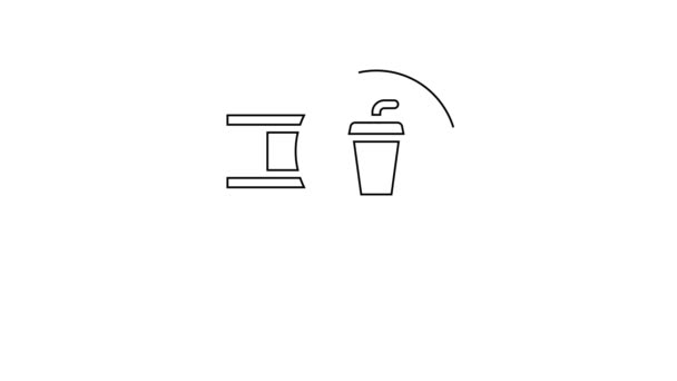 Чорна лінія значок розташування кафе та ресторану ізольовано на білому тлі. Виделка і ложка поїдають знак всередині точки. 4K Відео рух графічна анімація . — стокове відео