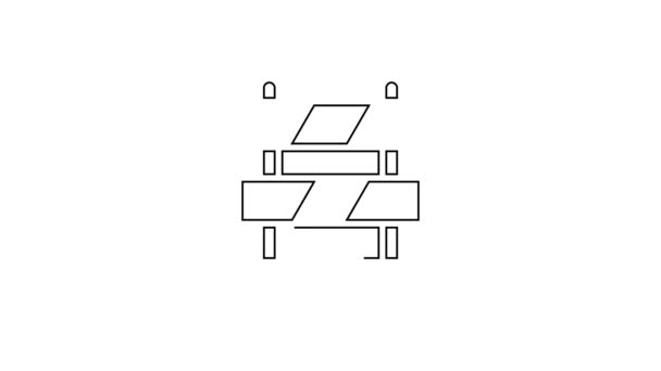 Zwarte lijn Einde van het spoor pictogram geïsoleerd op witte achtergrond. Stop met tekenen. Spoorwegbuffer naar bestemming. 4K Video motion grafische animatie — Stockvideo