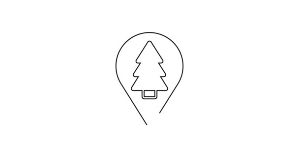 Μαύρη γραμμή εικονίδιο χριστουγεννιάτικο δέντρο απομονώνονται σε λευκό φόντο. Καλά Χριστούγεννα και Καλή Χρονιά. 4K Γραφική κίνηση κίνησης βίντεο — Αρχείο Βίντεο