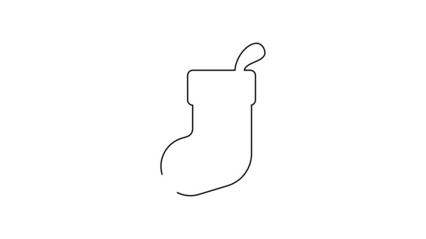 Μαύρη γραμμή Χριστούγεννα κάλτσα εικόνα απομονώνονται σε λευκό φόντο. Καλά Χριστούγεννα και Καλή Χρονιά. 4K Γραφική κίνηση κίνησης βίντεο — Αρχείο Βίντεο