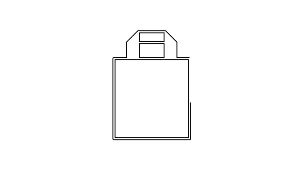 Μαύρη γραμμή χριστουγεννιάτικη χάρτινη τσάντα αγορών με εικονίδιο νιφάδα χιονιού που απομονώνεται σε λευκό φόντο. Πινακίδα. Καλά Χριστούγεννα και Καλή Χρονιά. 4K Γραφική κίνηση κίνησης βίντεο — Αρχείο Βίντεο