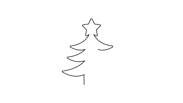 白い背景に隔離された黒い線のクリスマスツリーアイコン。メリークリスマスとハッピーニューイヤー。4Kビデオモーショングラフィックアニメーション — ストック動画