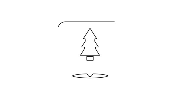 검은 선 크리스마스 트리 아이콘은 흰색 배경에서 분리되었다. 메리 크리스마스, 새해 복 많이 받으세요. 4K 비디오 모션 그래픽 애니메이션 — 비디오