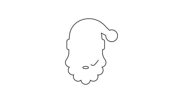 Ligne noire chapeau du Père Noël et icône de la barbe isolé sur fond blanc. Joyeux Noël et bonne année. Animation graphique de mouvement vidéo 4K — Video