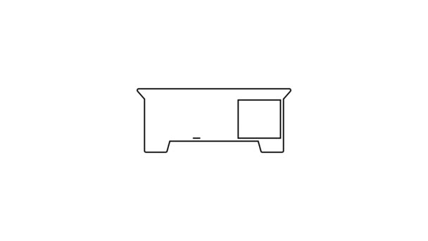 Zwarte lijn tv-tafelstandaard pictogram geïsoleerd op witte achtergrond. 4K Video motion grafische animatie — Stockvideo