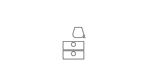 Mesa de noche de muebles de línea negra con icono de lámpara aislado sobre fondo blanco. Animación gráfica de vídeo 4K — Vídeo de stock