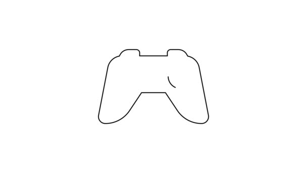 Ligne noire manette de jeu ou joystick pour console de jeu icône isolée sur fond blanc. Animation graphique de mouvement vidéo 4K — Video