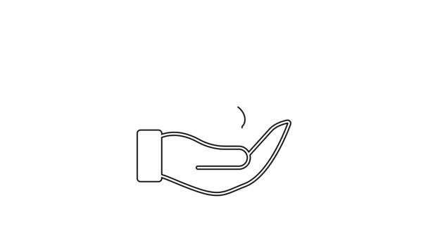 Μαύρη ομπρέλα γραμμής στο εικονίδιο χεριού που απομονώνεται σε λευκό φόντο. Ασφαλιστική ιδέα. Αδιάβροχο εικονίδιο. Προστασία, ασφάλεια, έννοια ασφάλειας. 4K Γραφική κίνηση κίνησης βίντεο — Αρχείο Βίντεο