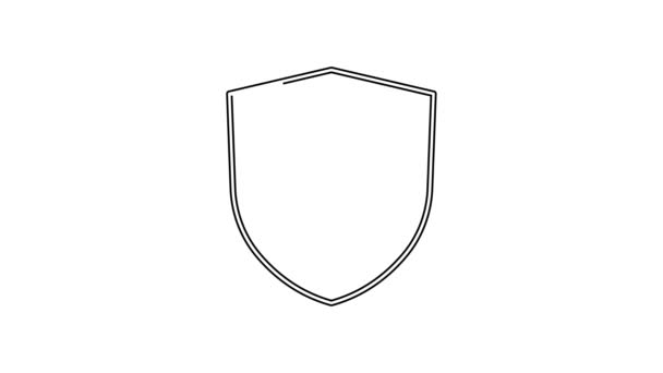 Černá čára Životní pojištění s ikonou štítu izolované na bílém pozadí. Zabezpečení, bezpečnost, ochrana, koncepce ochrany. Grafická animace pohybu videa 4K — Stock video
