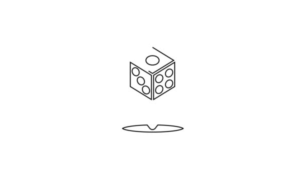 Linea nera Icona dei dadi di gioco isolata su sfondo bianco. Gioco d'azzardo. Animazione grafica 4K Video motion — Video Stock