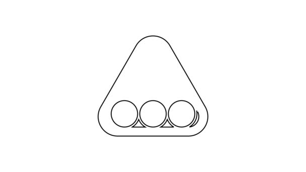 Bolas de bilhar de linha preta em um ícone de triângulo de rack isolado no fundo branco. Animação gráfica em movimento de vídeo 4K — Vídeo de Stock
