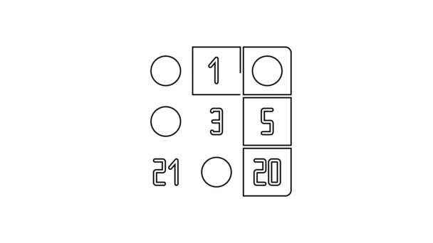 Schwarze Linie Bingo-Karte mit Glückszahlen Symbol isoliert auf weißem Hintergrund. 4K Video Motion Grafik Animation — Stockvideo