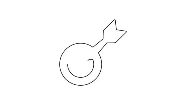 Linha preta Placa de dardo clássico e ícone de seta isolado no fundo branco. Dartboard sign. Conceito de jogo. Animação gráfica em movimento de vídeo 4K — Vídeo de Stock
